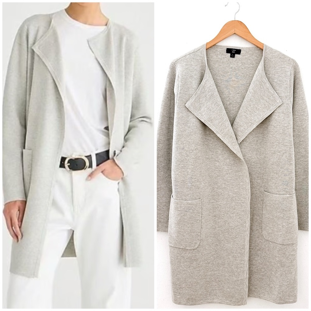 J Crew Juliette Collarless Sweater Long Blazer Preppy Career Gray Large Modern